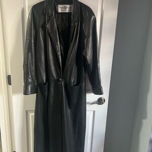RARE Vintage York Furrier Black Leather Trench
